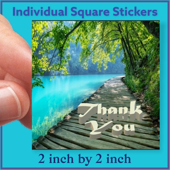 Mailers And More Other - 100 (2x2 Inch) Square Stickers, Plitvice Lake, Full Color, High Gloss, Thank You